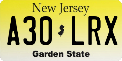 NJ license plate A30LRX
