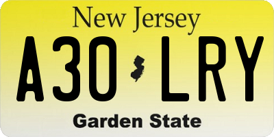 NJ license plate A30LRY