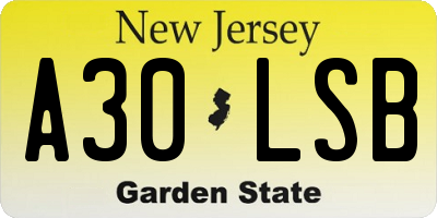 NJ license plate A30LSB