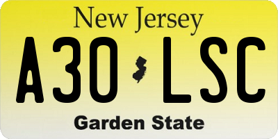 NJ license plate A30LSC