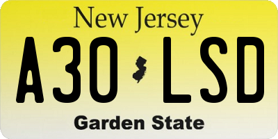 NJ license plate A30LSD