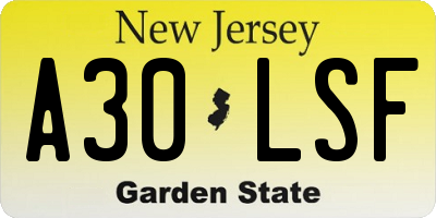 NJ license plate A30LSF