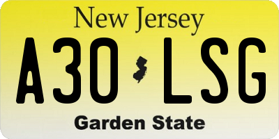 NJ license plate A30LSG