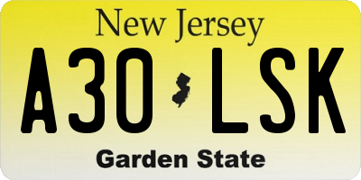 NJ license plate A30LSK
