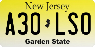 NJ license plate A30LSO