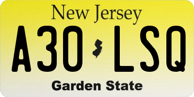 NJ license plate A30LSQ