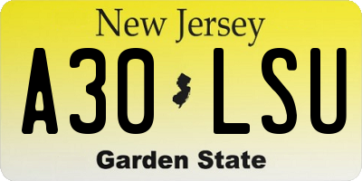 NJ license plate A30LSU