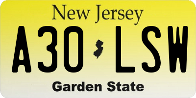 NJ license plate A30LSW