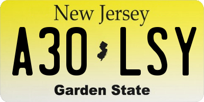 NJ license plate A30LSY