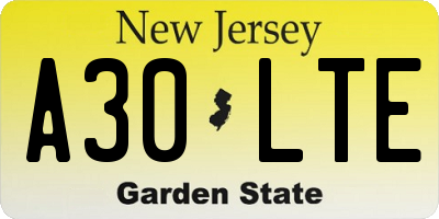 NJ license plate A30LTE