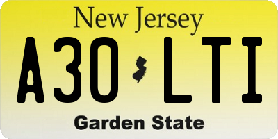 NJ license plate A30LTI