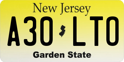 NJ license plate A30LTO