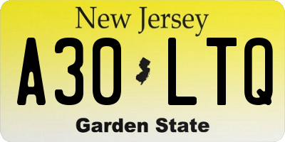 NJ license plate A30LTQ