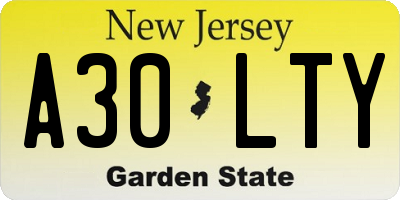 NJ license plate A30LTY