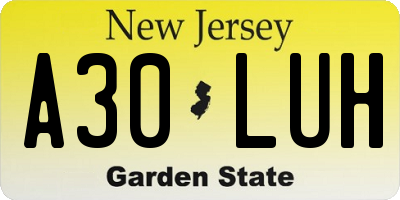 NJ license plate A30LUH