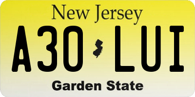 NJ license plate A30LUI