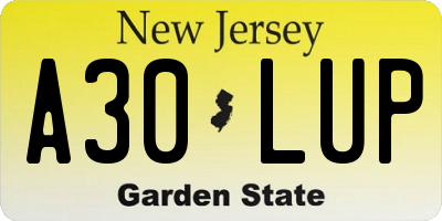 NJ license plate A30LUP