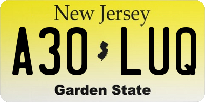 NJ license plate A30LUQ