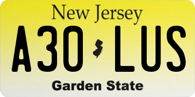 NJ license plate A30LUS