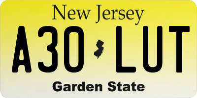 NJ license plate A30LUT