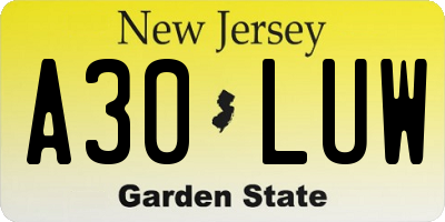 NJ license plate A30LUW
