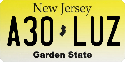 NJ license plate A30LUZ