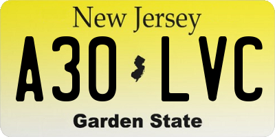 NJ license plate A30LVC