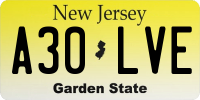 NJ license plate A30LVE