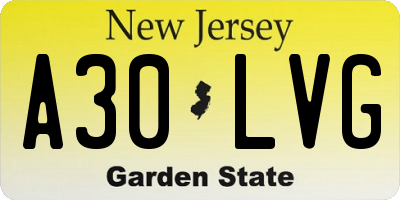 NJ license plate A30LVG