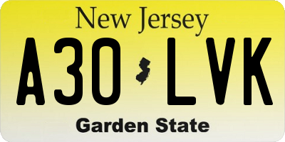 NJ license plate A30LVK