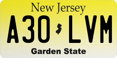 NJ license plate A30LVM