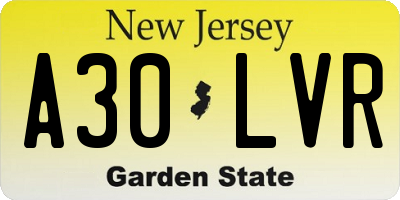 NJ license plate A30LVR