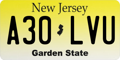 NJ license plate A30LVU