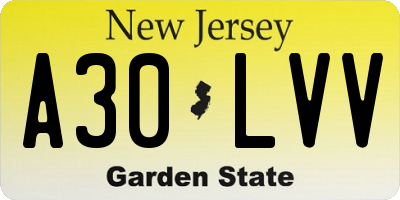 NJ license plate A30LVV