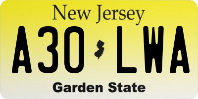 NJ license plate A30LWA