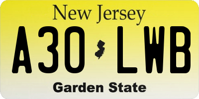 NJ license plate A30LWB