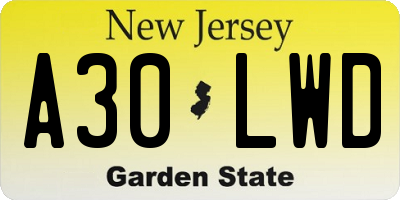 NJ license plate A30LWD
