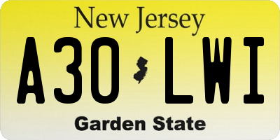 NJ license plate A30LWI