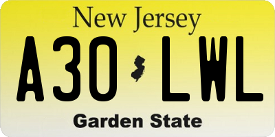 NJ license plate A30LWL