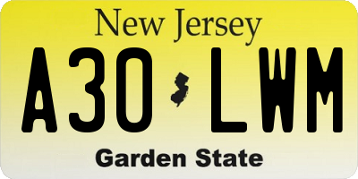 NJ license plate A30LWM