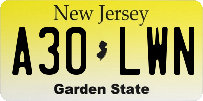 NJ license plate A30LWN