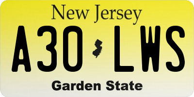 NJ license plate A30LWS