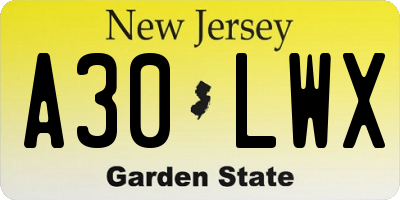 NJ license plate A30LWX