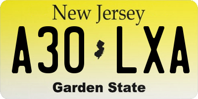 NJ license plate A30LXA