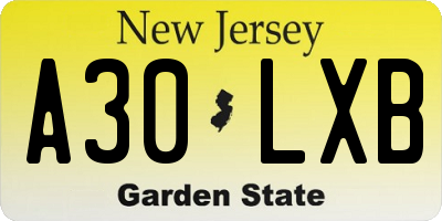 NJ license plate A30LXB