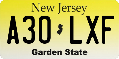 NJ license plate A30LXF