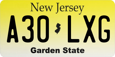 NJ license plate A30LXG