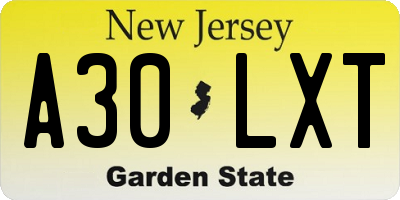 NJ license plate A30LXT