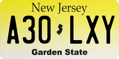 NJ license plate A30LXY