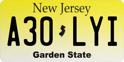 NJ license plate A30LYI